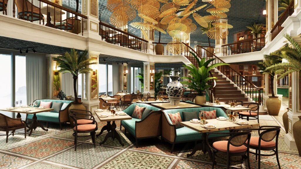 không gian lounge khách sạn với nội thất built in