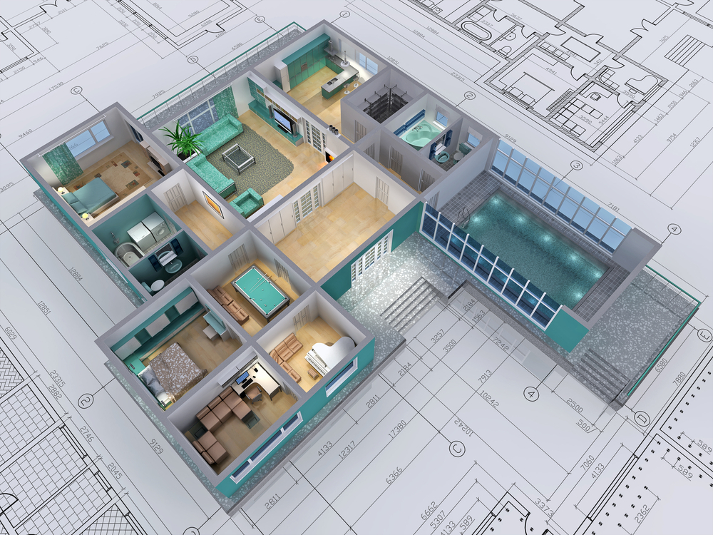 3D BIM model simulating interior space